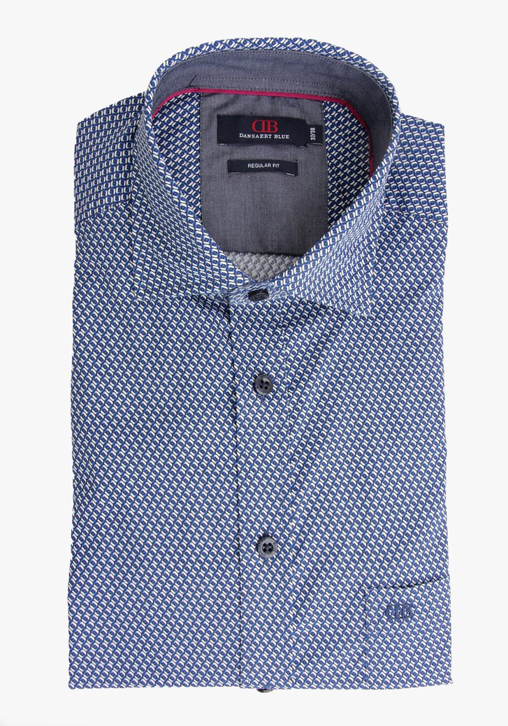 Blauw hemd met print - regular fit