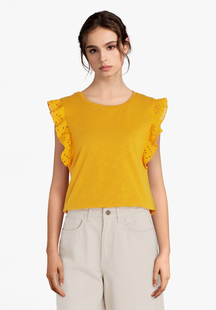 Gele top met broderie anglaise details (5534959) e5mode