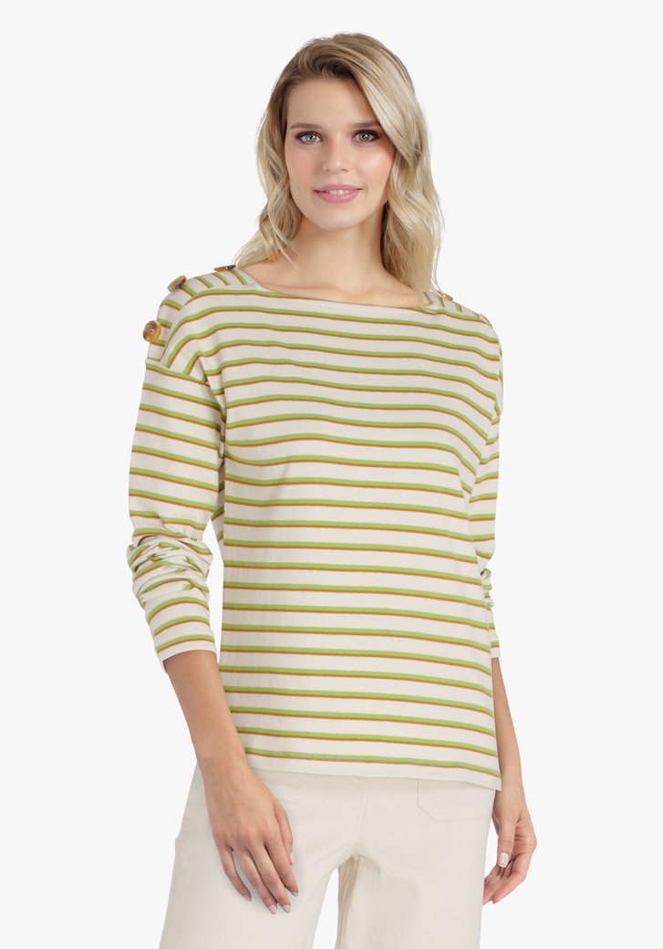 Groen-beige gestreept T-shirt 