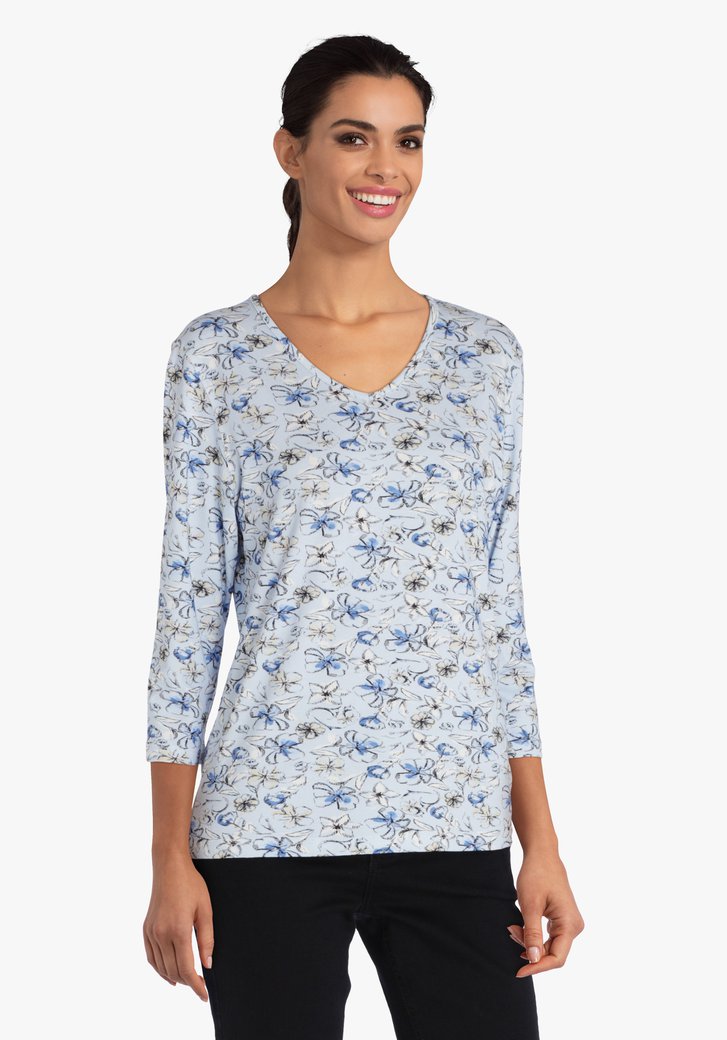 Lichtblauw T-shirt met bloemenprint