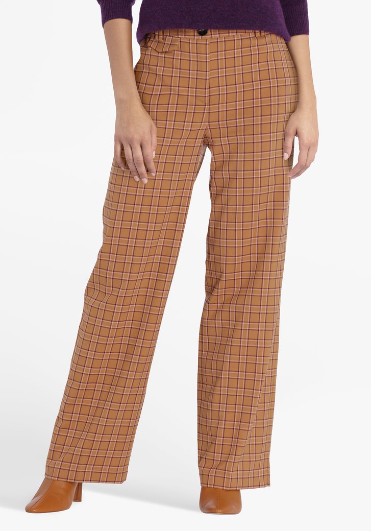 Pantalon marron large à carreaux - straight fit