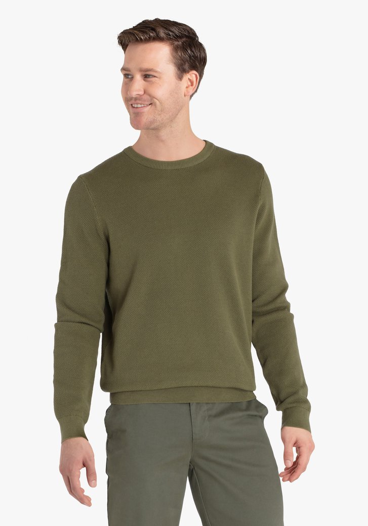 Pull col rond vert olive