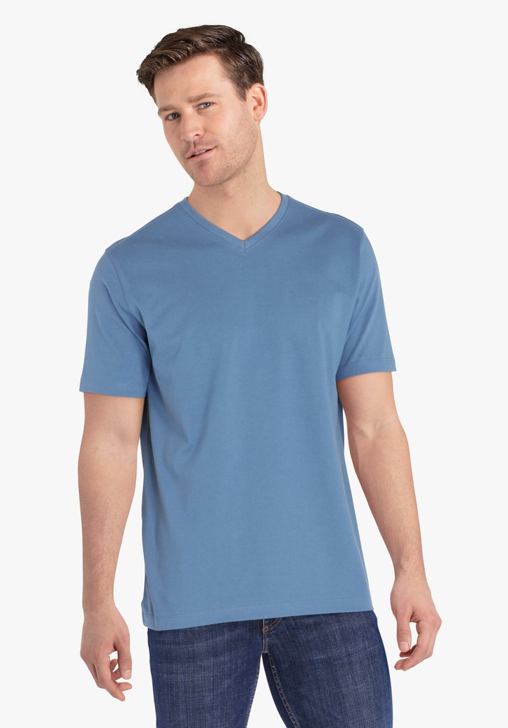 T-shirt bleu acier avec encolure en V