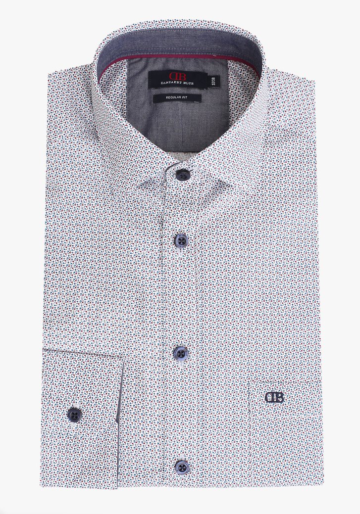 Wit hemd met blauw-bordeaux print - regular fit