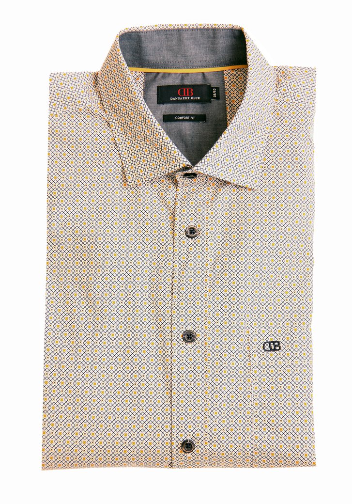 Wit hemd met blauw-gele print - comfort fit