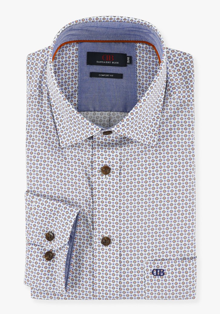 Wit hemd met mini print - comfort fit