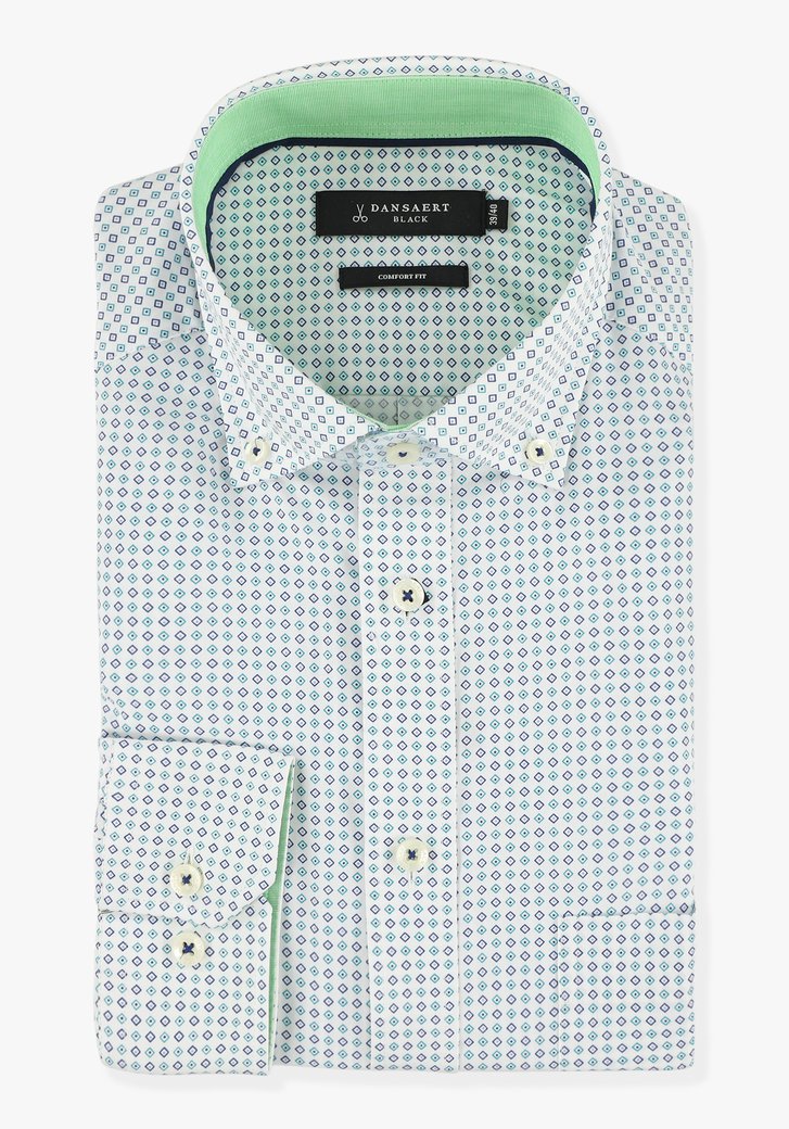 Wit hemd met print in blauwtinten - comfort fit
