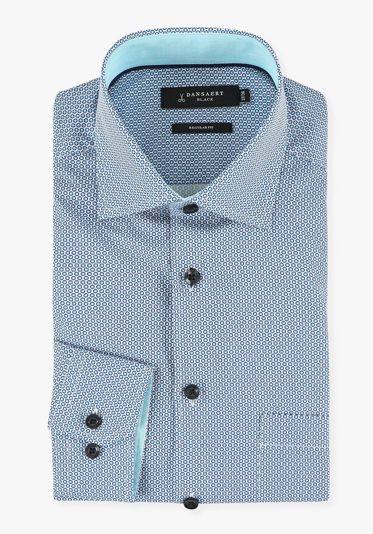 Wit hemd met ronde blauwe print - regular fit