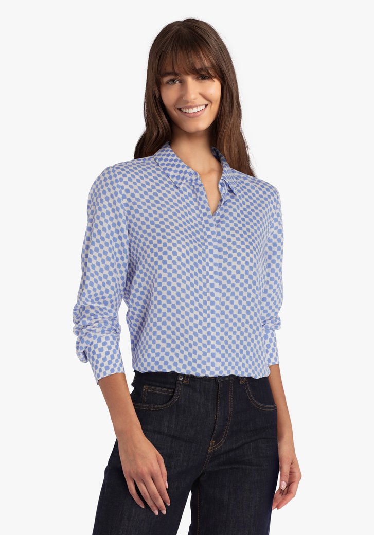 Witte blouse met blauwe print