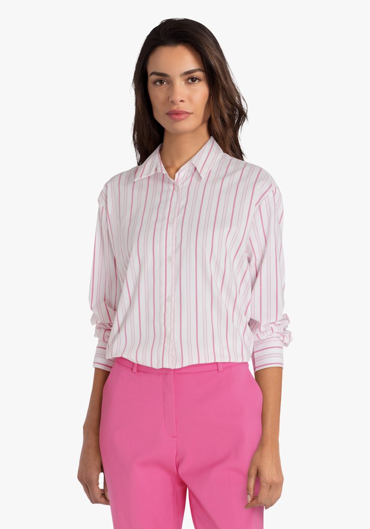 Witte blouse met roze strepen